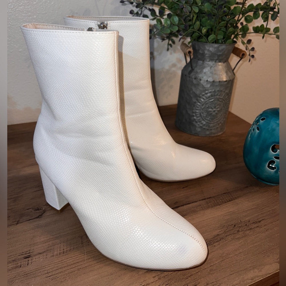 Minimalist White Heel Ankle Booties